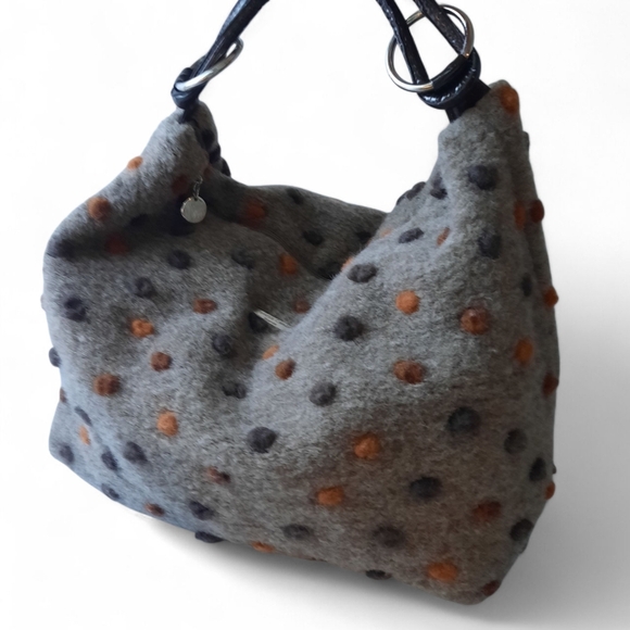 TERESA CAMBI Italy Large Felted Wool Pom Shoulder Bag Hobo Weekender Boho Tote - Picture 1 of 14